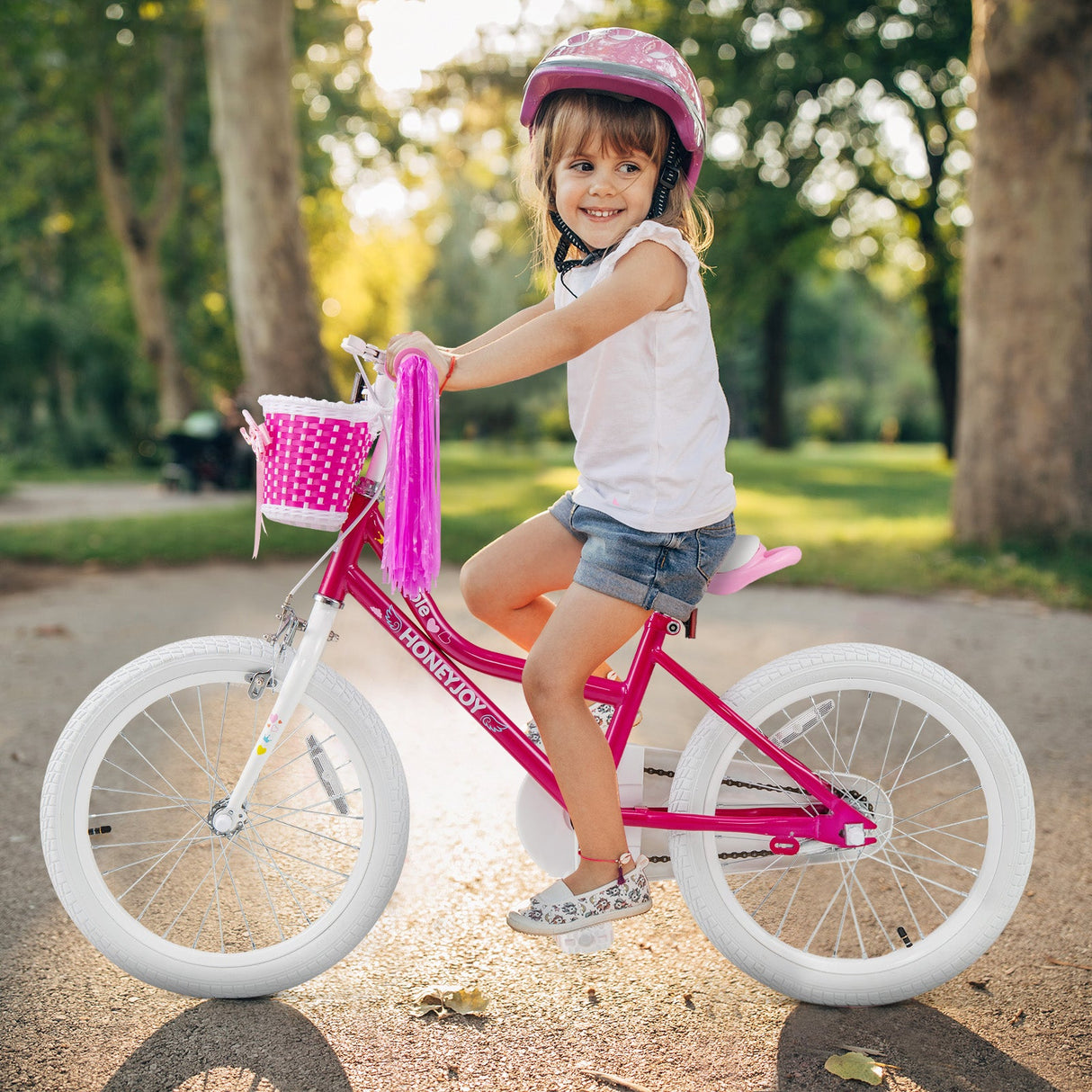 Bicicleta para niños de 18 pulgadas, para niños pequeños y niños con ruedas de entrenamiento para niños de 6 a 8 años - Rosa