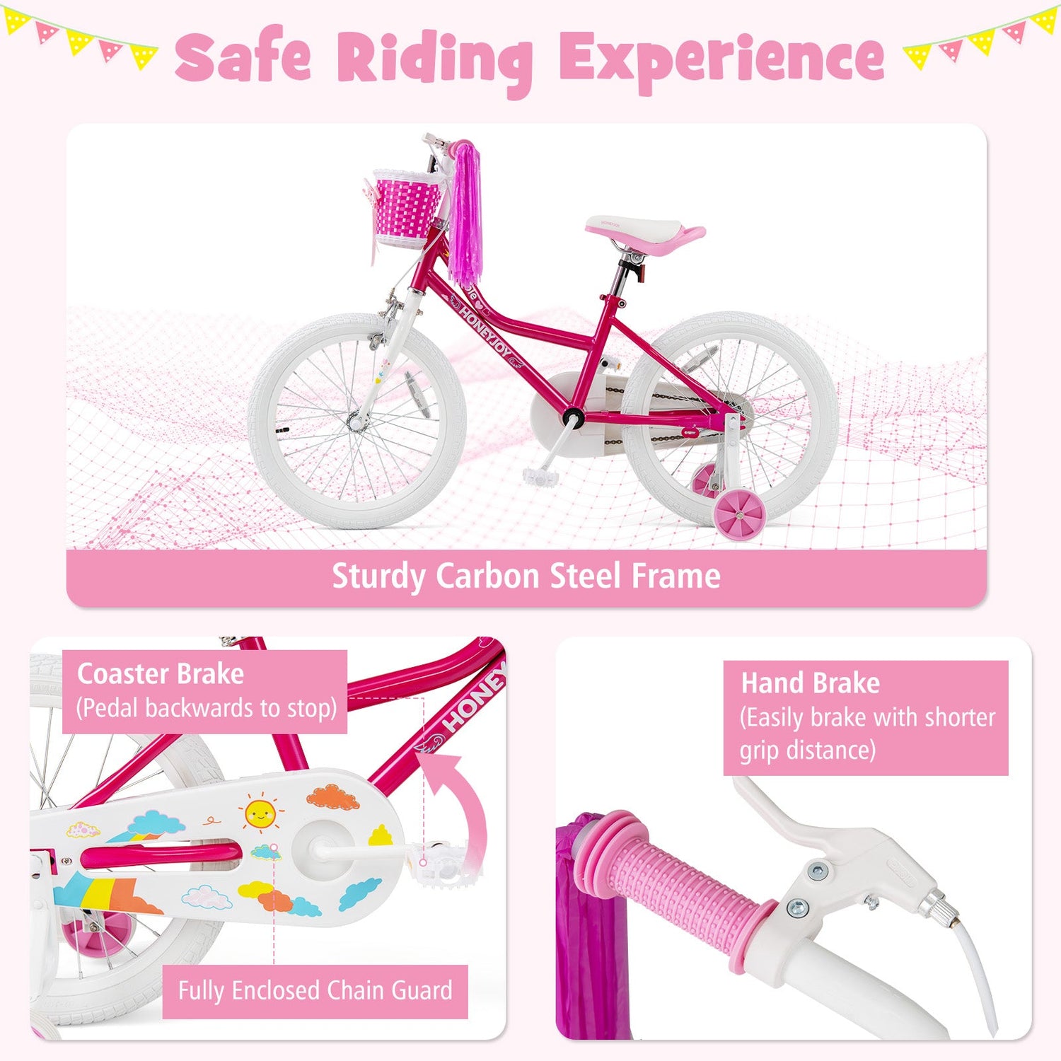 Bicicleta para niños de 18 pulgadas, para niños pequeños y niños con ruedas de entrenamiento para niños de 6 a 8 años - Rosa