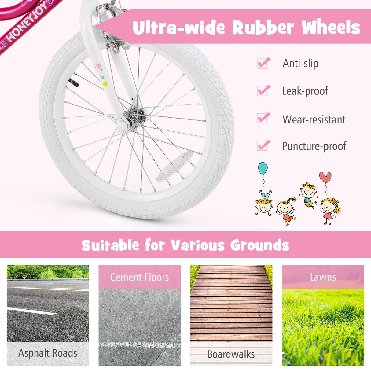 Bicicleta para niños de 18 pulgadas, para niños pequeños y niños con ruedas de entrenamiento para niños de 6 a 8 años - Rosa