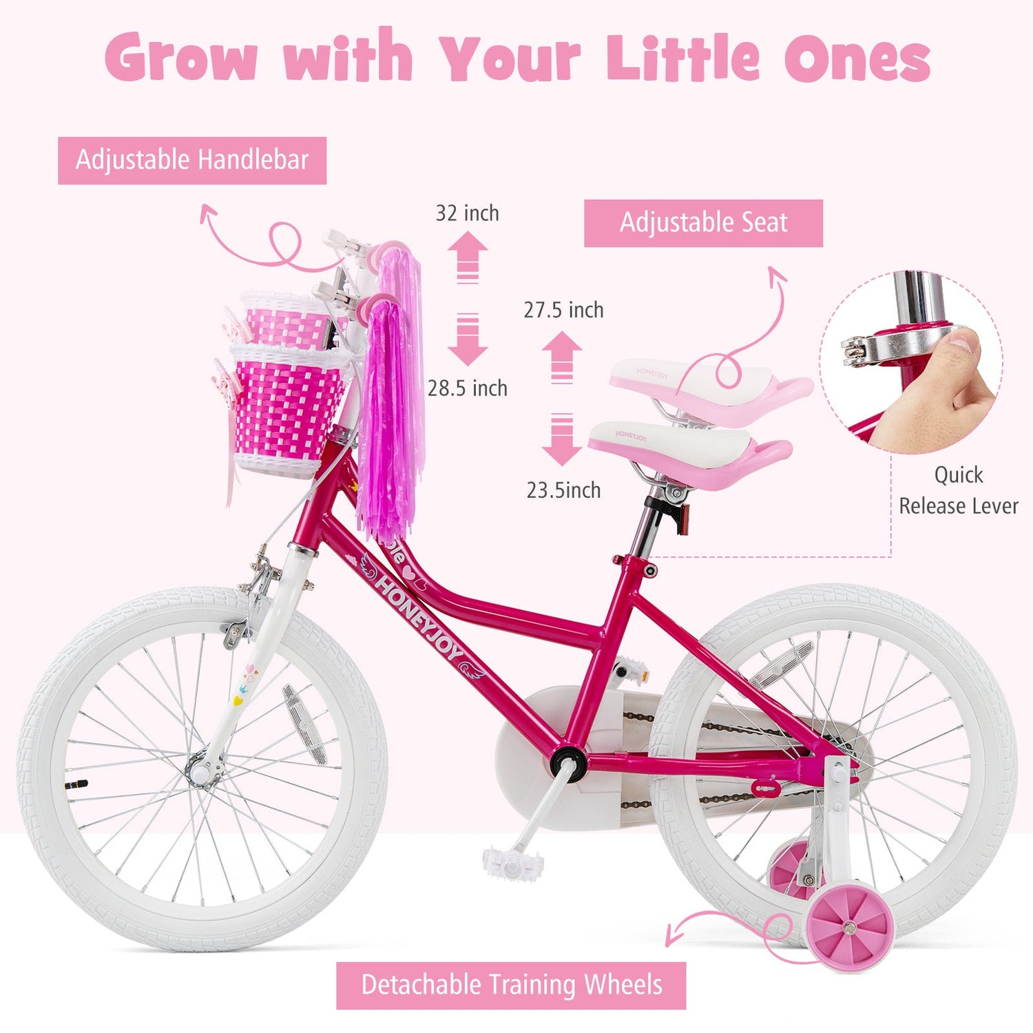 Bicicleta para niños de 18 pulgadas, para niños pequeños y niños con ruedas de entrenamiento para niños de 6 a 8 años - Rosa