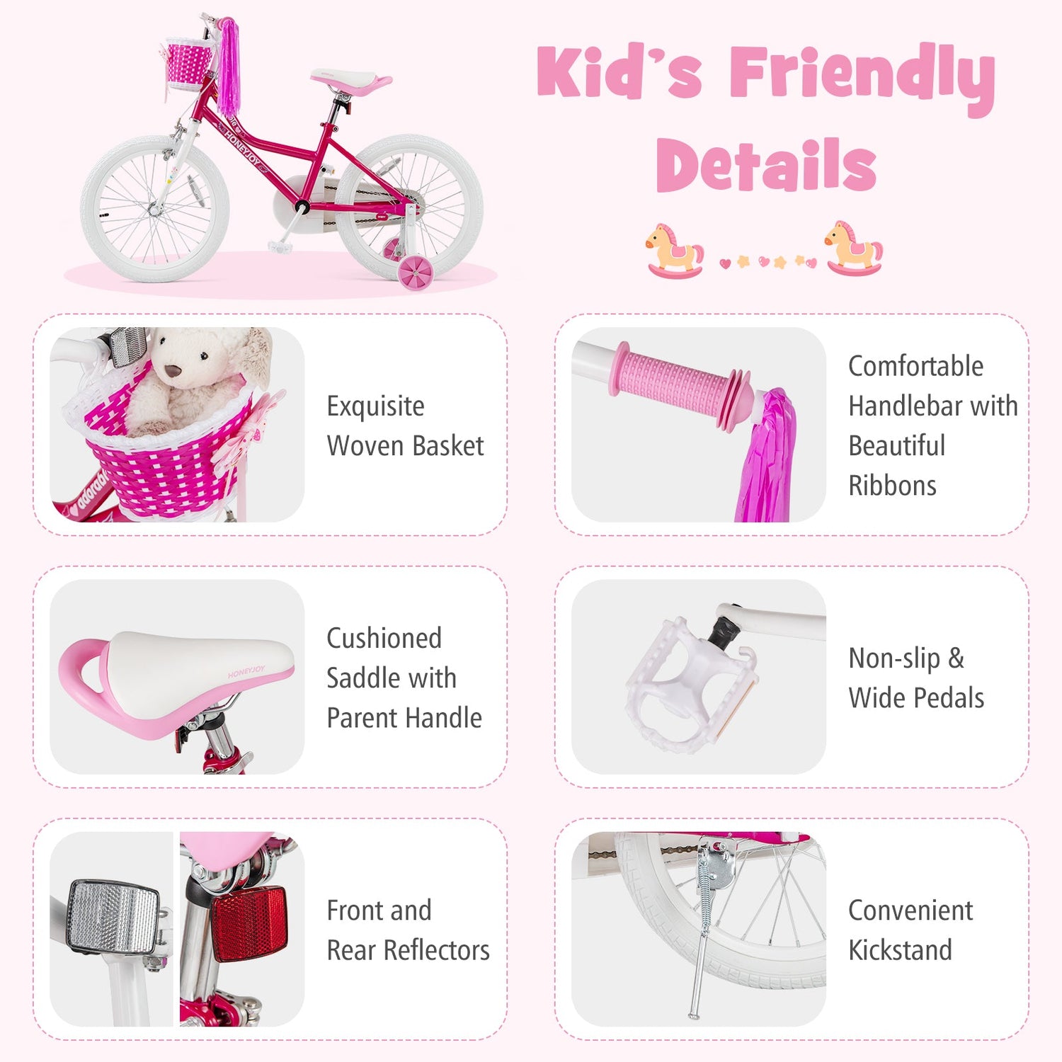 Bicicleta para niños de 18 pulgadas, para niños pequeños y niños con ruedas de entrenamiento para niños de 6 a 8 años - Rosa