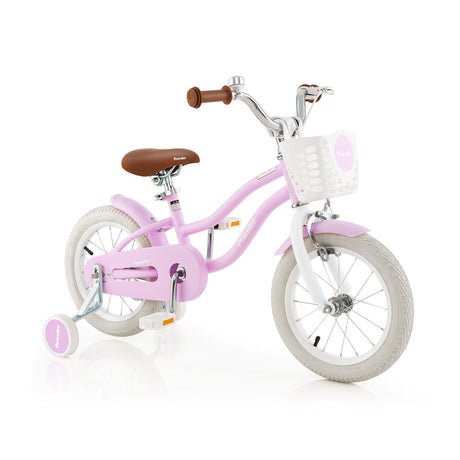 Bicicleta infantil de 14 pulgadas con ruedas de entrenamiento extraíbles y cesta - Morado
