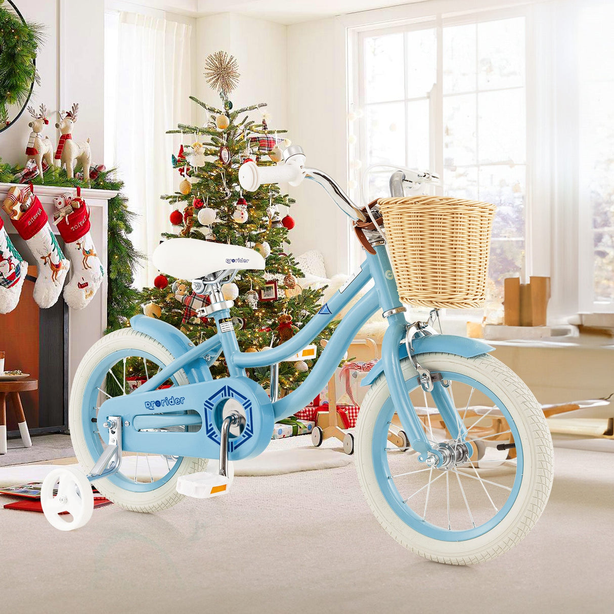 Bicicleta de 14 pulgadas para niños con ruedines y sillín y manillar ajustables
