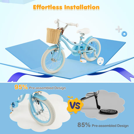 Bicicleta de 14 pulgadas para niños con ruedines y sillín y manillar ajustables