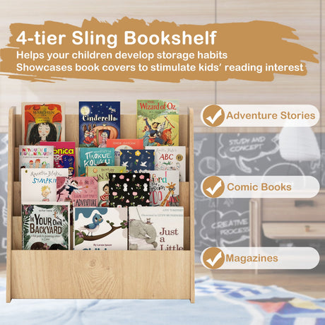4-Tier Kids Bookshelf with Deep Compartments for Bedroom