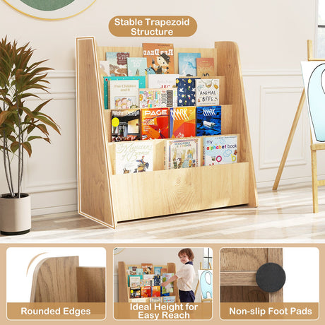 4-Tier Kids Bookshelf with Deep Compartments for Bedroom