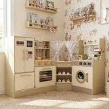 Kids Corner Play Kitchen with Faucet and Dishwasher and Stoves-Green