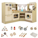 Kids Corner Play Kitchen with Faucet and Dishwasher and Stoves-Green