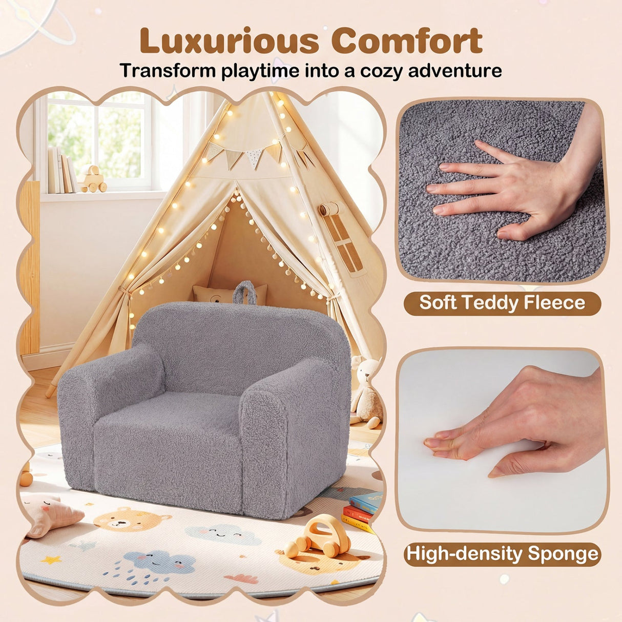 Kids Couch Portable Toddler Sofa with Anti-slip Base
