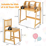 Juego de Escritorio y Silla de Estudio para Niños de Bambú con Estantería