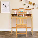 Juego de Escritorio y Silla de Estudio para Niños de Bambú con Estantería