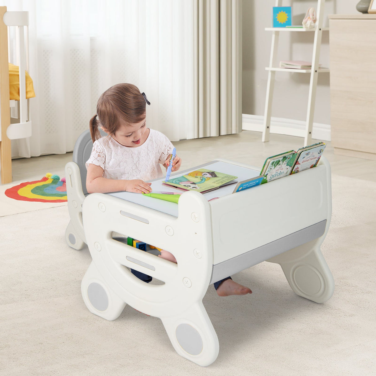 Juego de Mesa y Sillas de Dibujo para Niños con Acuarelas y Borrador de Pizarra