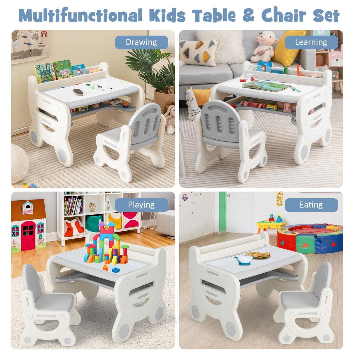 Juego de Mesa y Sillas de Dibujo para Niños con Acuarelas y Borrador de Pizarra
