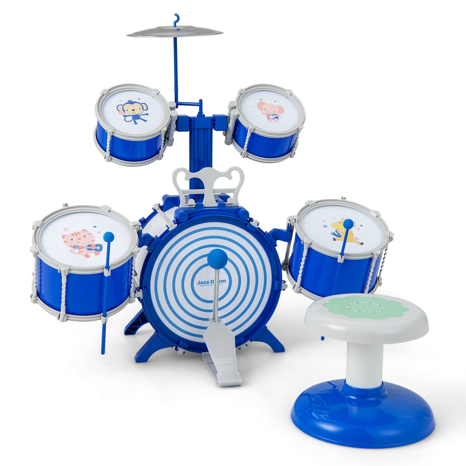 Batería para niños, instrumento musical de percusión educativo con bombo, azul