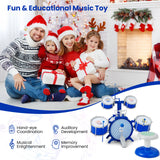 Batería para niños, instrumento musical de percusión educativo con bombo, azul