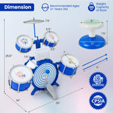 Batería para niños, instrumento musical de percusión educativo con bombo, azul