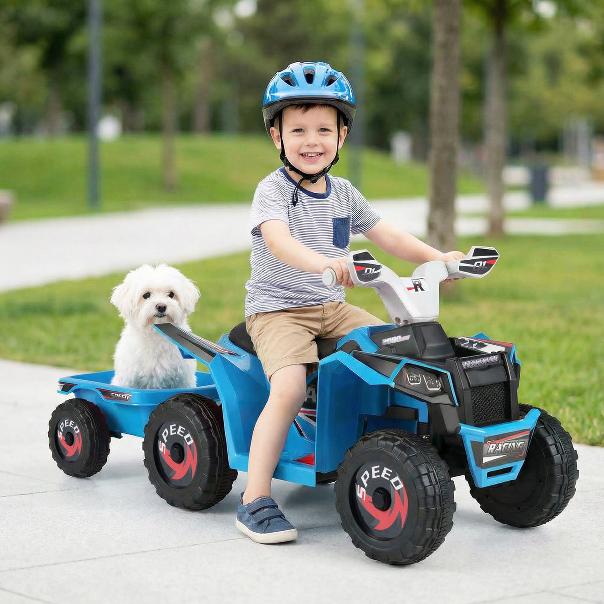 Coche quad eléctrico infantil de 6V con remolque desmontable