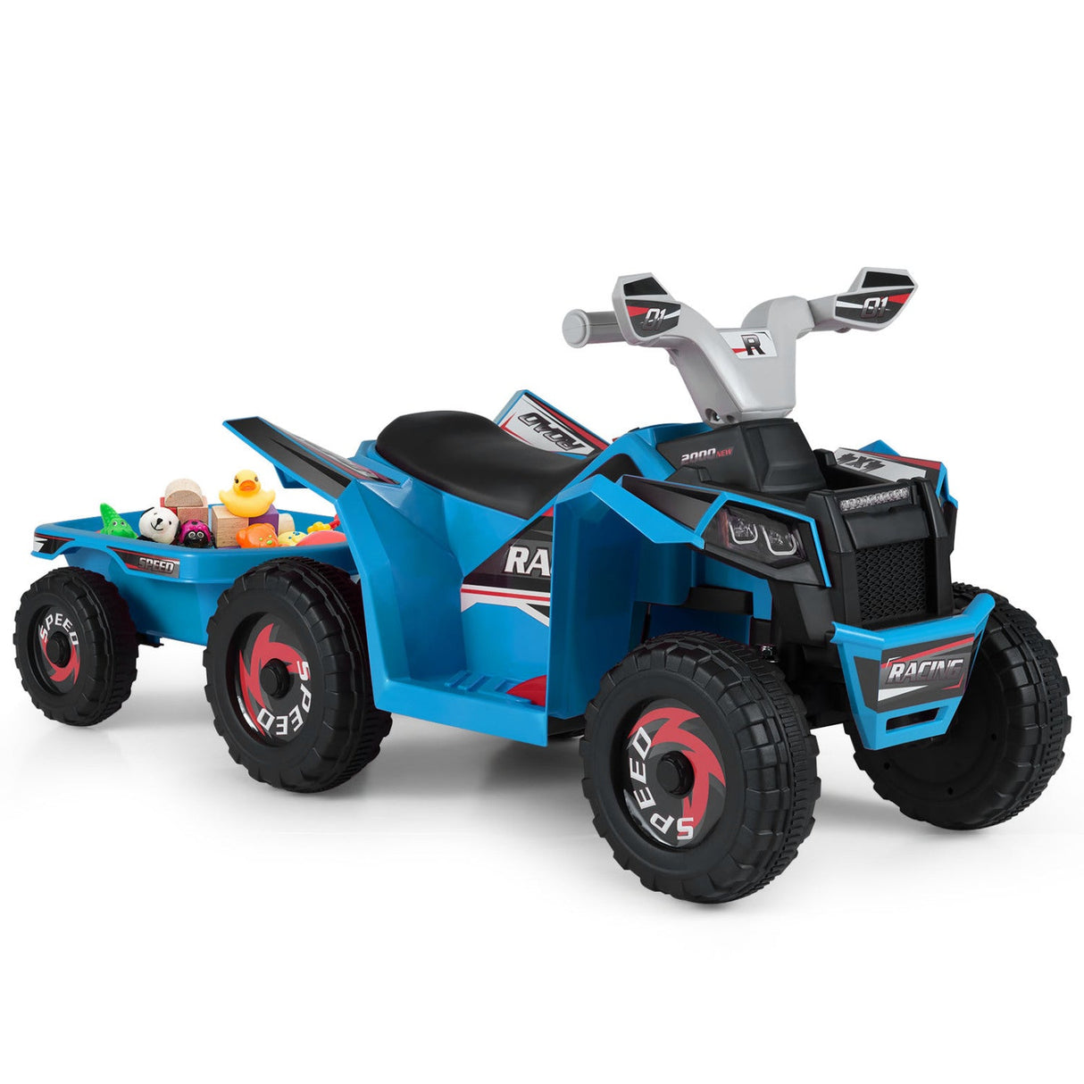 Coche quad eléctrico infantil de 6V con remolque desmontable