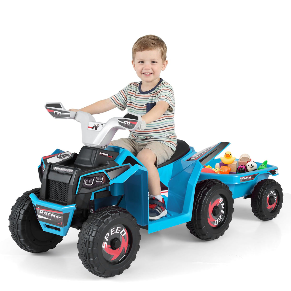 Coche quad eléctrico infantil de 6V con remolque desmontable