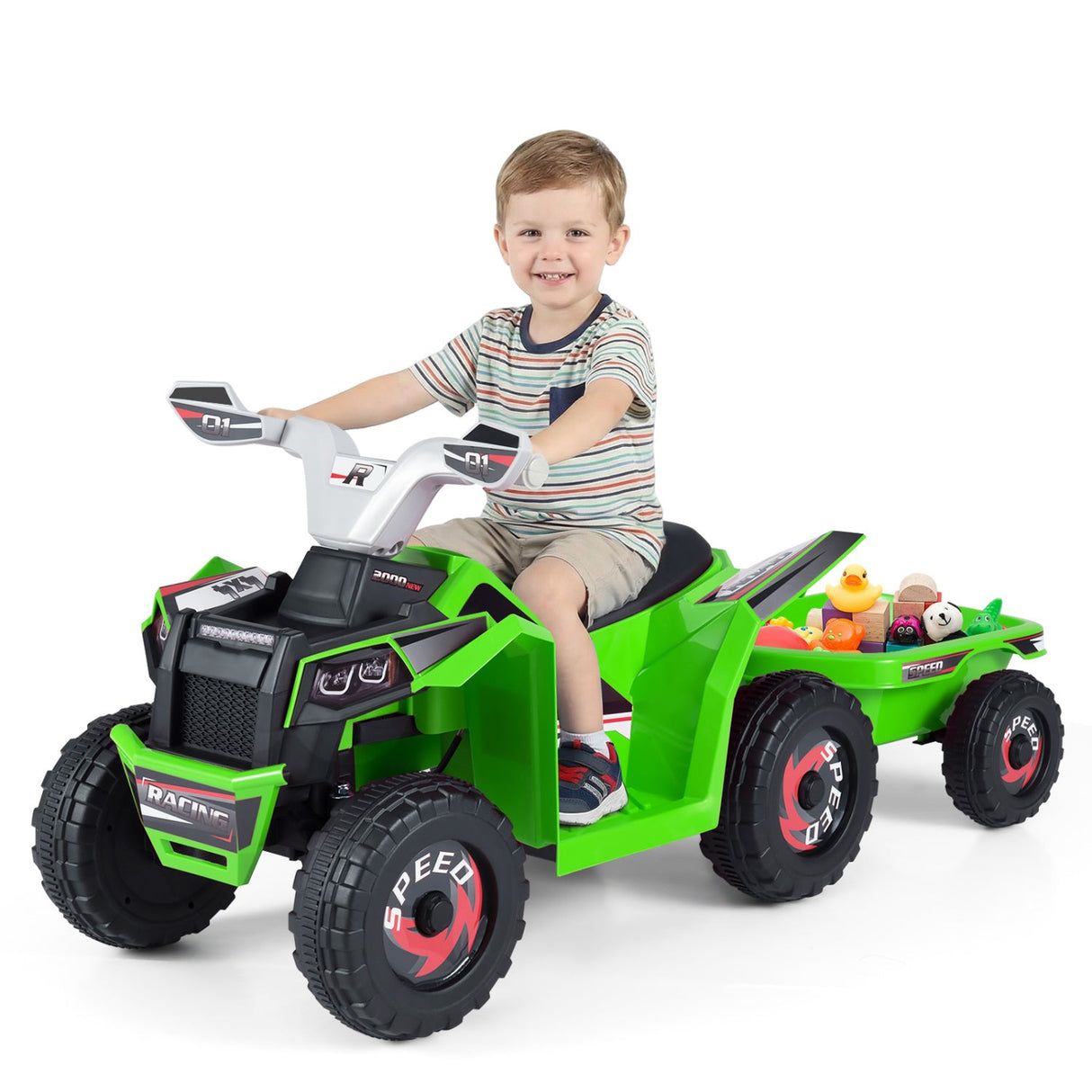 Coche quad eléctrico infantil de 6V con remolque desmontable