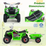 Coche quad eléctrico infantil de 6V con remolque desmontable