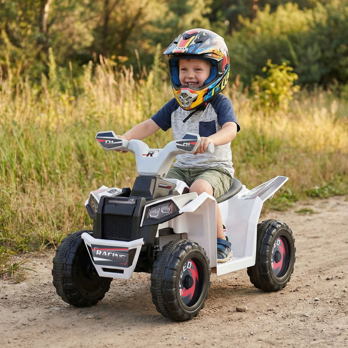 Coche quad eléctrico infantil de 6V con remolque desmontable