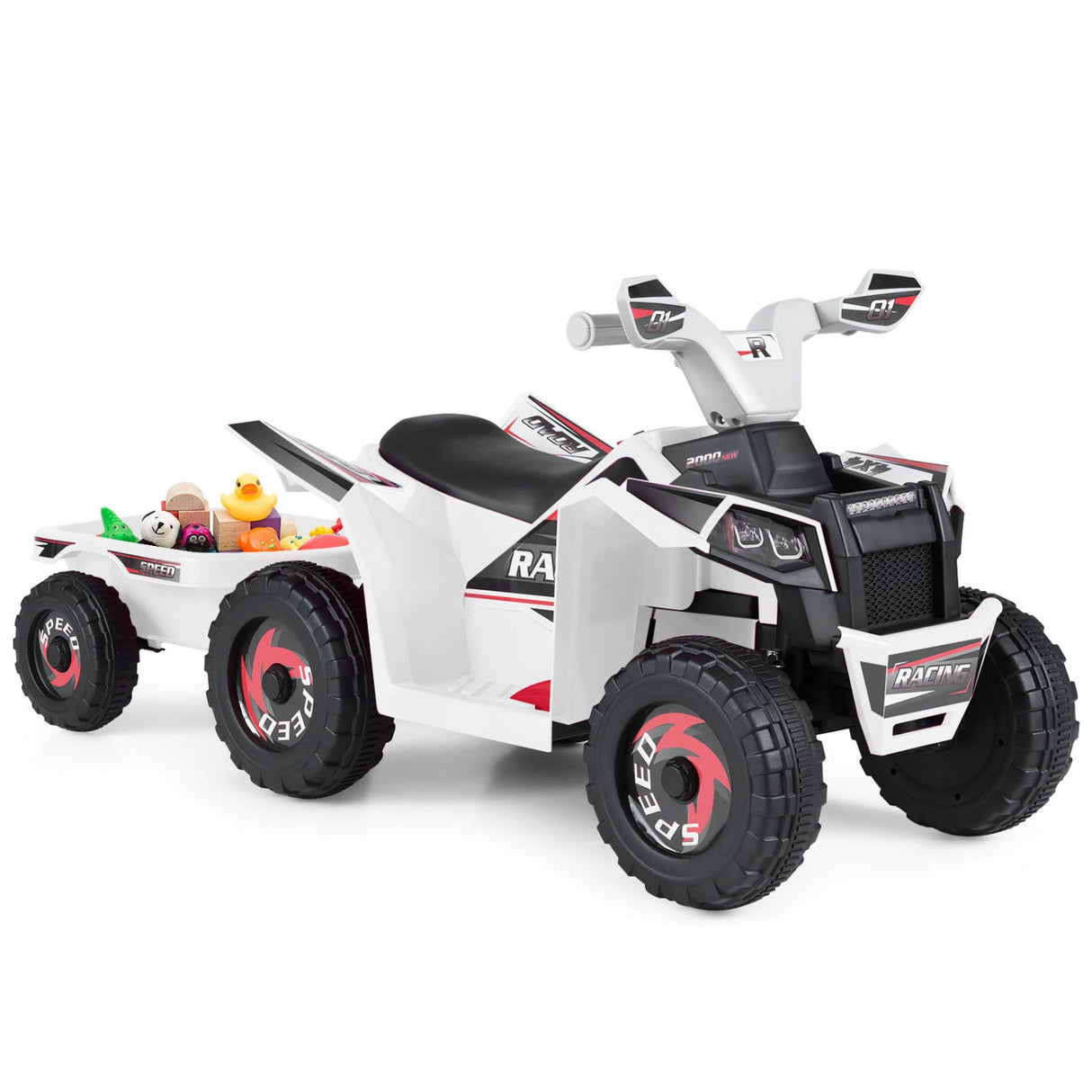 Coche quad eléctrico infantil de 6V con remolque desmontable