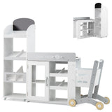 Tienda de comestibles de juguete para niños, de madera, convertible con carrito de compras - Blanca