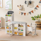 Tienda de comestibles de juguete para niños, de madera, convertible con carrito de compras - Blanca