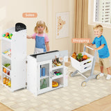 Tienda de comestibles de juguete para niños, de madera, convertible con carrito de compras - Blanca
