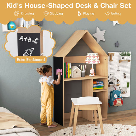 Juego de mesa y sillas infantiles 2 en 1 con forma de casa - Gris