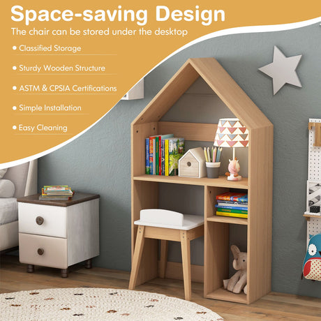 Juego de mesa y sillas infantiles 2 en 1 con forma de casa - Gris