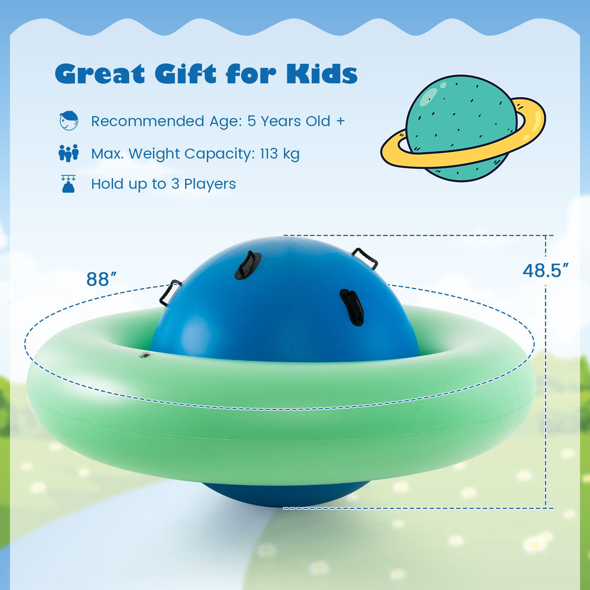 Inflador gigante de domo-balancín de 2,2 metros con 6 asas incorporadas para niños - Verde