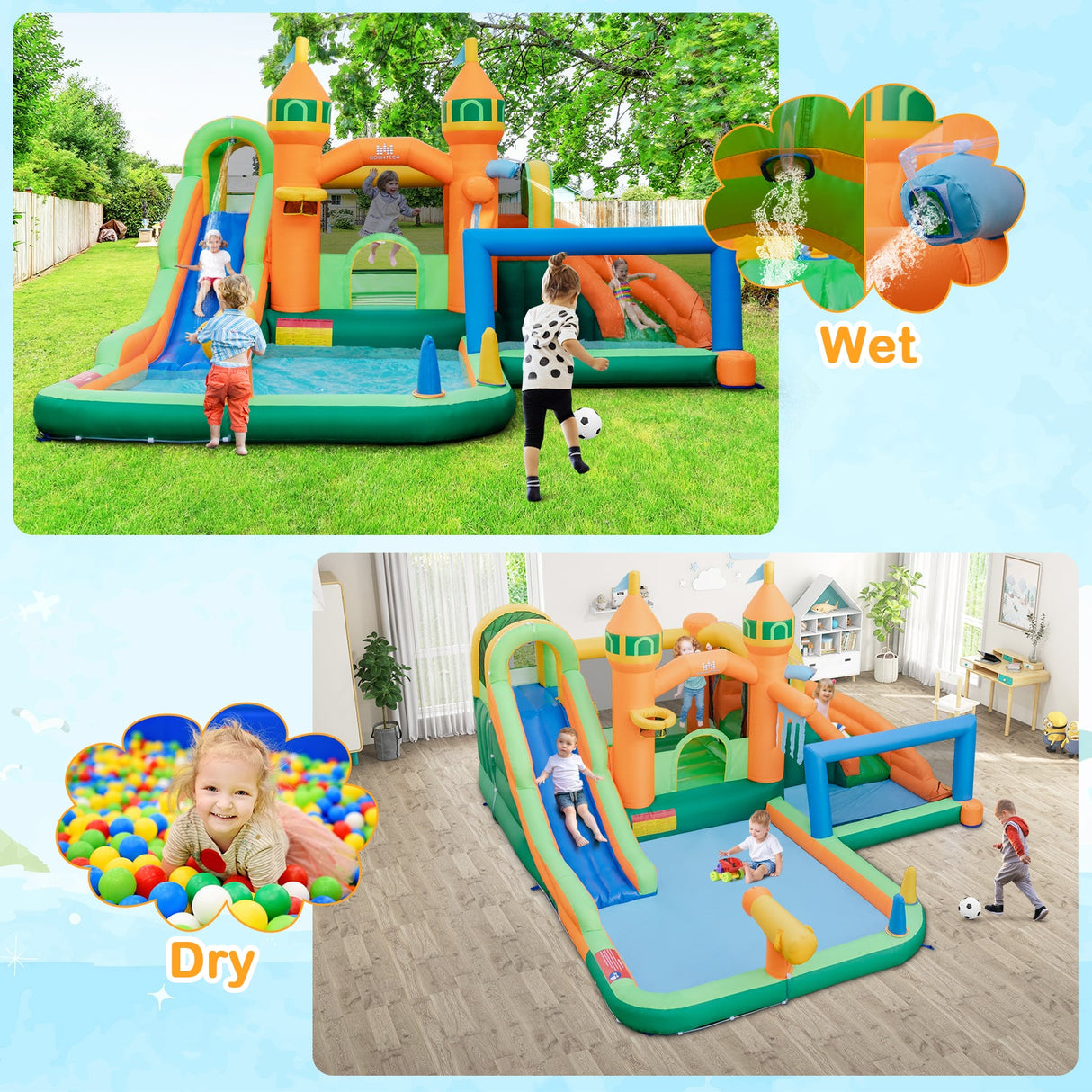 Tobogán de agua inflable para niños para jardín (sin soplador)