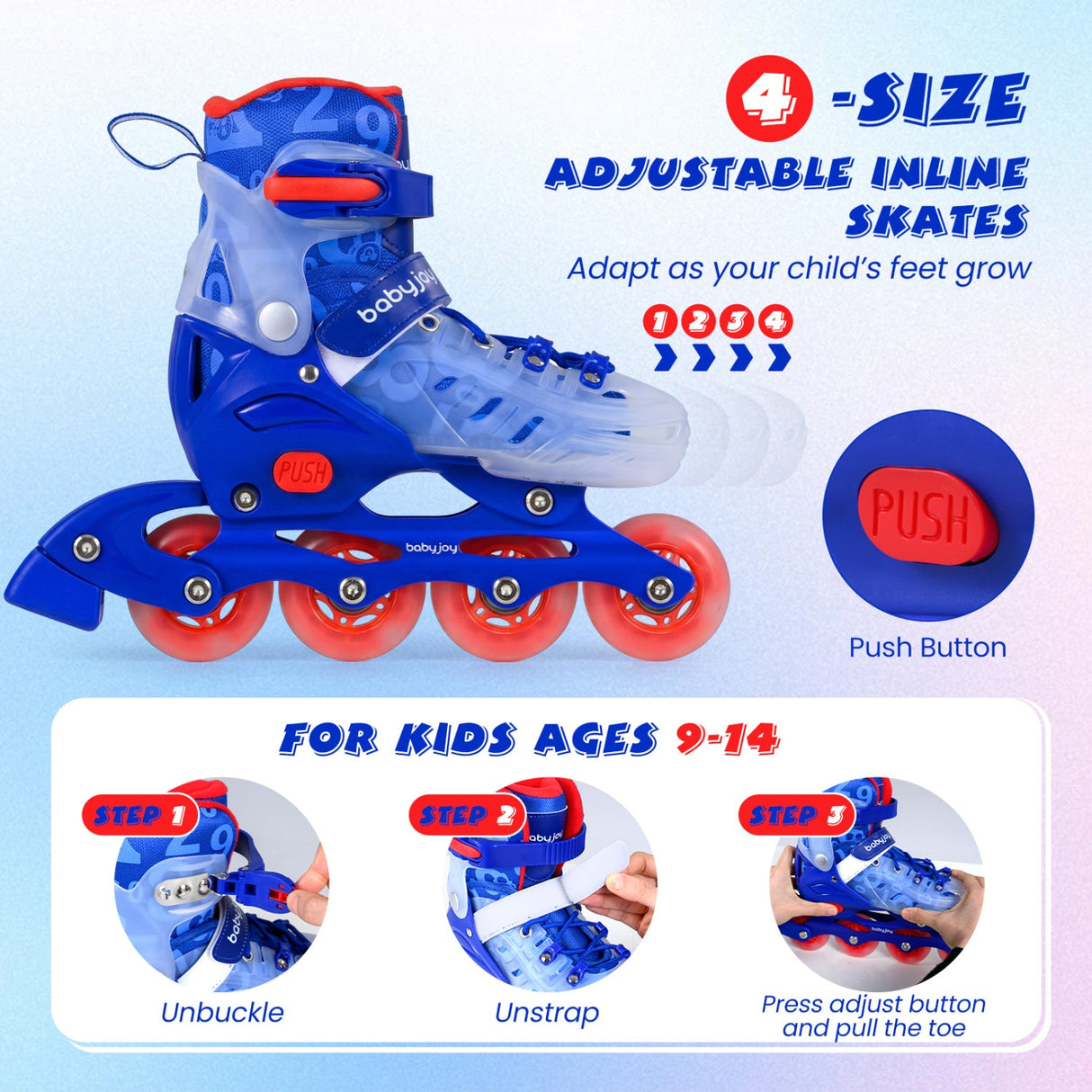 Patines en línea para niños con ruedas iluminadas para principiantes de 9 a 14 años