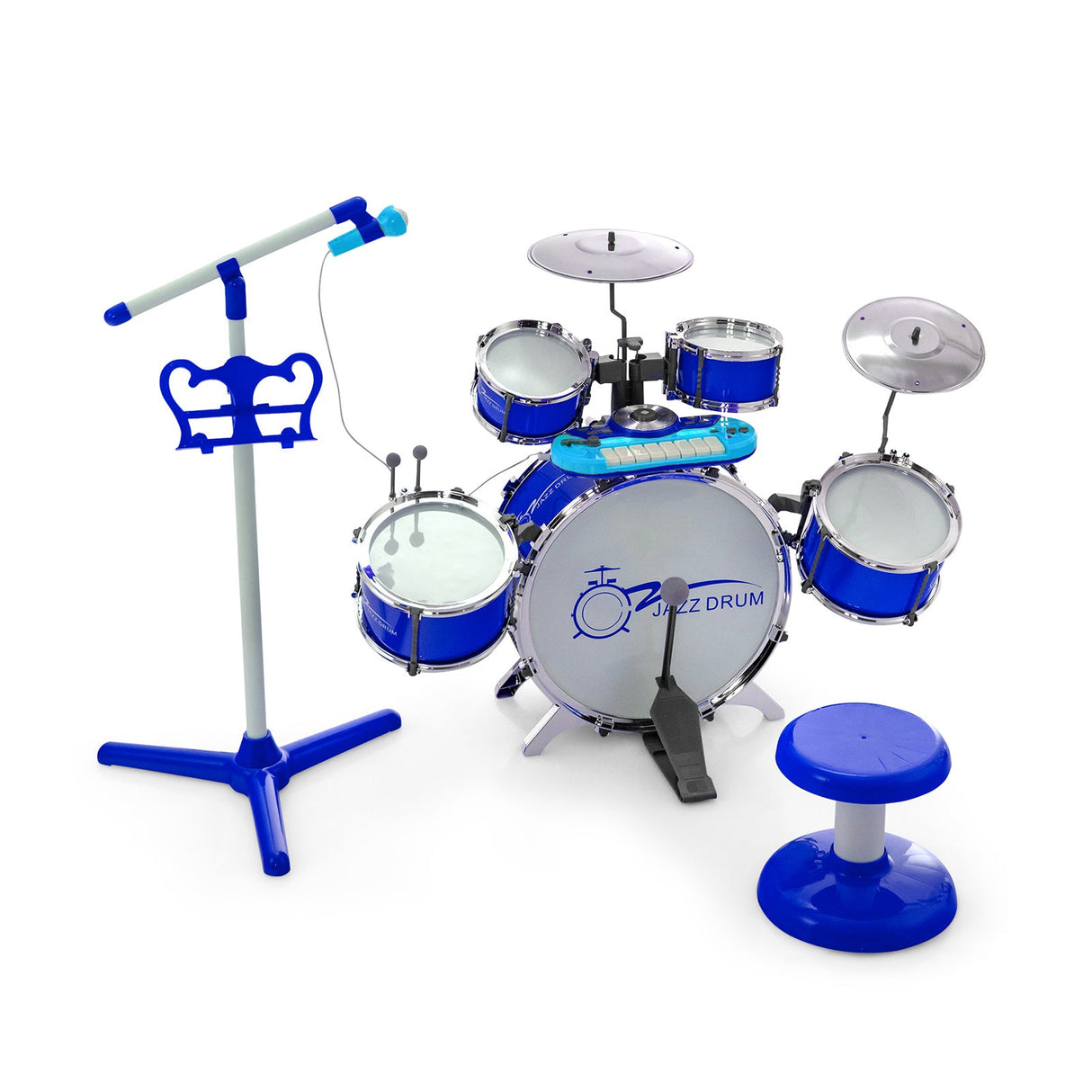 Set de batería y teclado de jazz para niños con taburete y soporte de micrófono