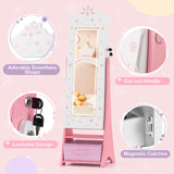 Kids Jewelry Armoire Freestanding Jewelry Cabinet with 3-Color Lighted Full Length Mirror