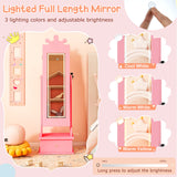 Joyerero infantil con espejo de cuerpo entero iluminado de 3 colores y luces LED interiores