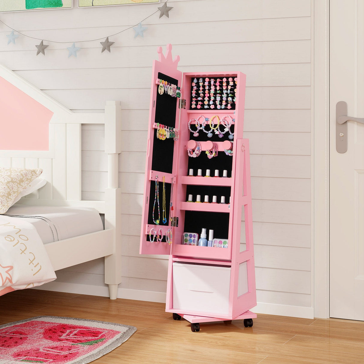 Gabinete Armario para Joyas de Niños con Base Giratoria y Ruedas Universales con Cierre