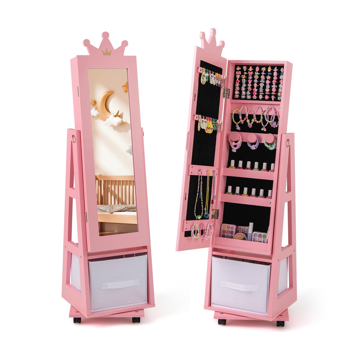 Gabinete Armario para Joyas de Niños con Base Giratoria y Ruedas Universales con Cierre