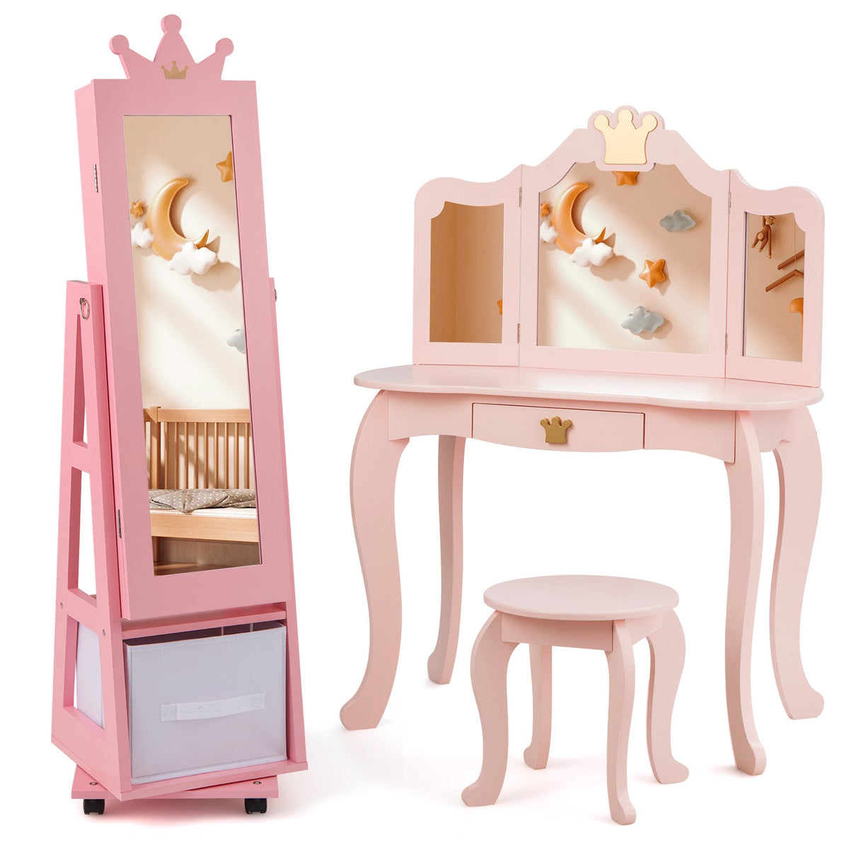 Gabinete Armario para Joyas de Niños con Base Giratoria y Ruedas Universales con Cierre