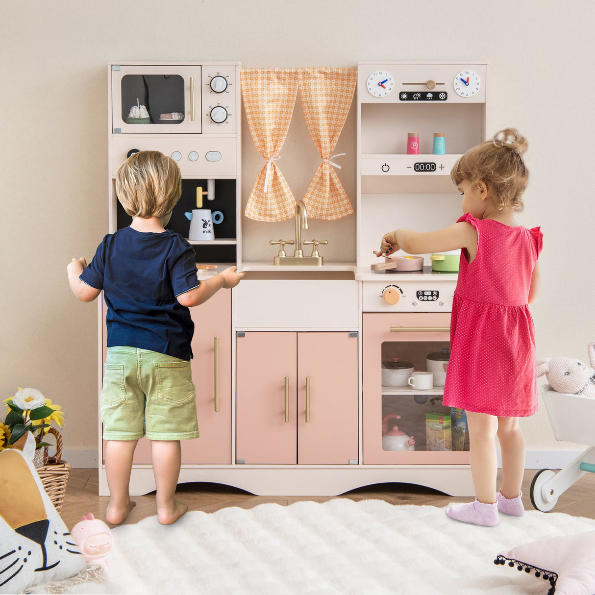 Juego de cocina de juguete para niños con microondas y cafetera para mayores de 3 años