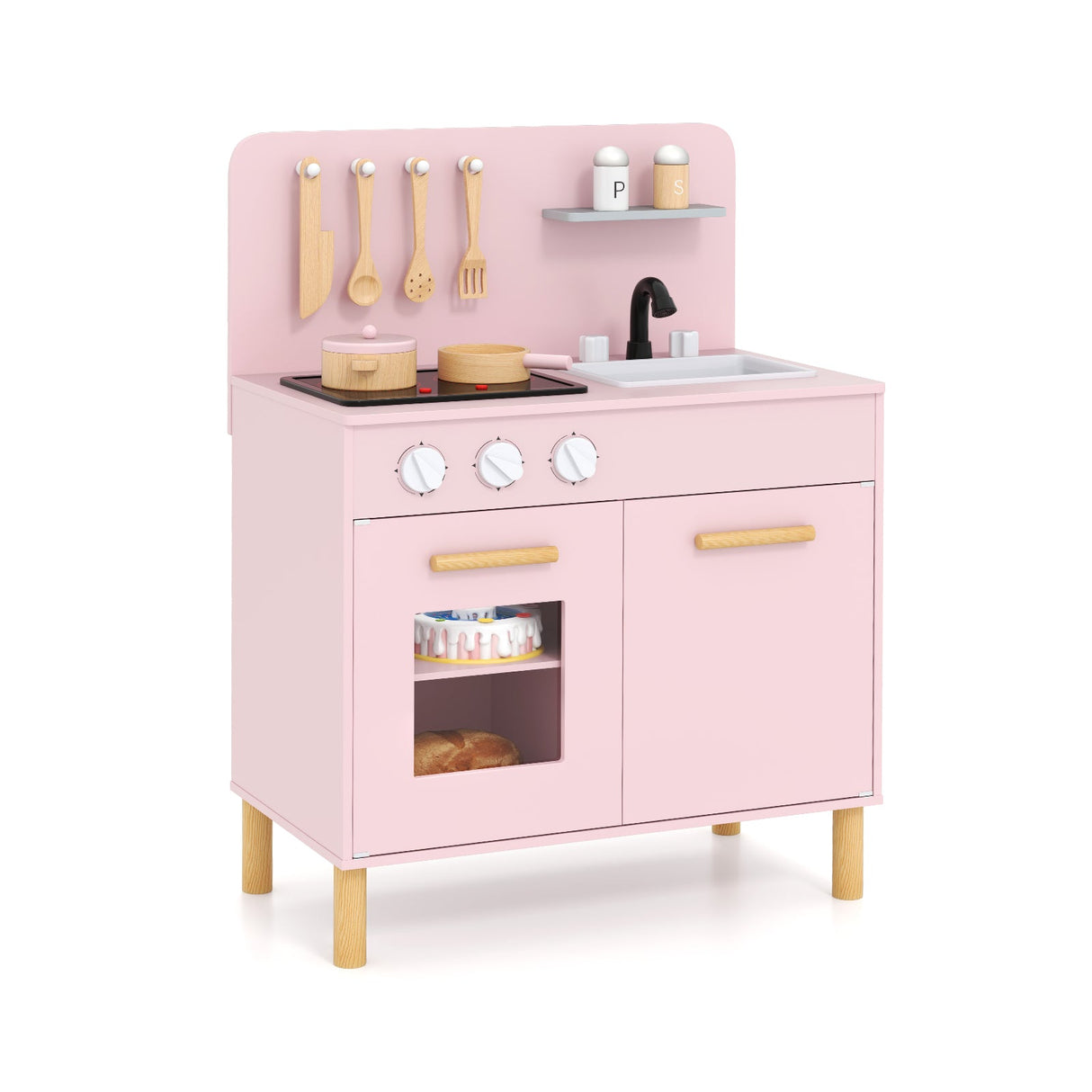 Juego de cocina de juguete para niños con accesorios de cocina y almacenamiento