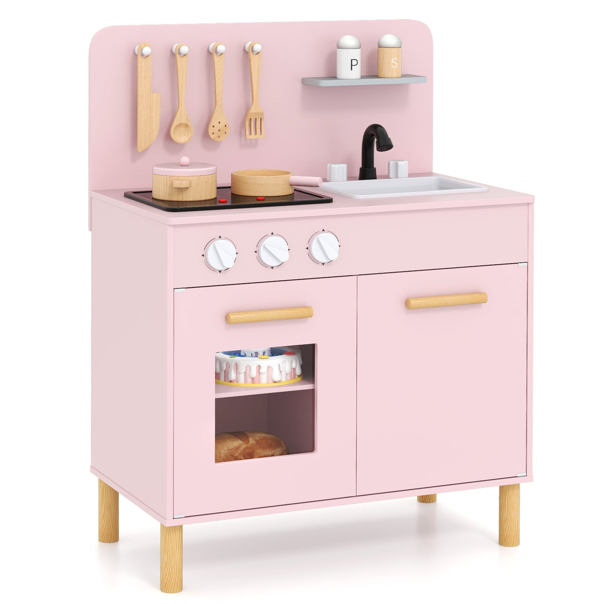 Juego de cocina de juguete para niños con accesorios de cocina y almacenamiento