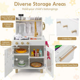 Kids Kitchen Set Pretend Play Kitchen with Stoves Faucet Sink Telephone Microwave and Oven-White