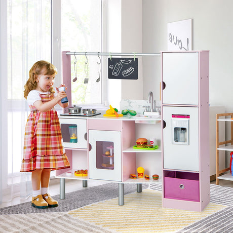 Cocina y Mercado Infantil 2 en 1 de Doble Cara con Luces y Sonidos Realistas - Rosa