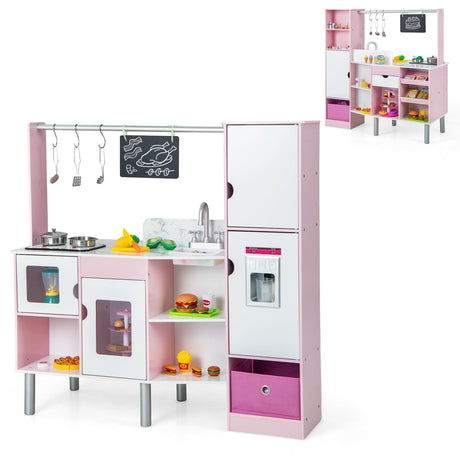 Cocina y Mercado Infantil 2 en 1 de Doble Cara con Luces y Sonidos Realistas - Rosa