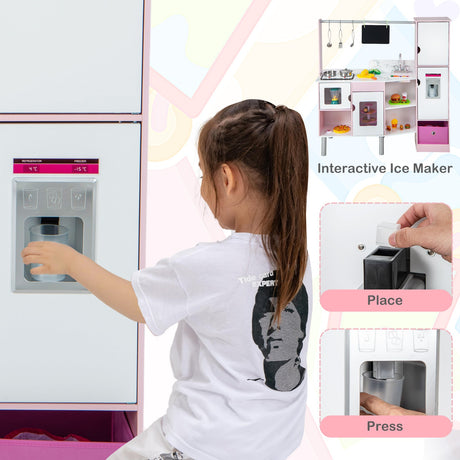 Cocina y Mercado Infantil 2 en 1 de Doble Cara con Luces y Sonidos Realistas - Rosa