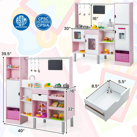 Cocina y Mercado Infantil 2 en 1 de Doble Cara con Luces y Sonidos Realistas - Rosa