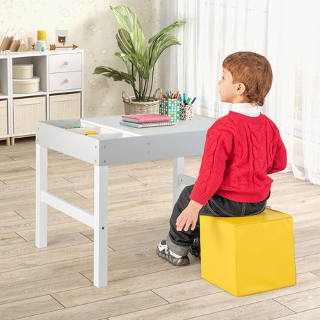 Mesa de madera 3 en 1 para niños con almacenamiento y tablero de doble cara - Blanco